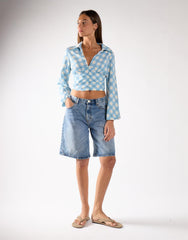 Blue Diagonal Check Button Up Shirt