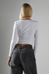 Scoop Neck Crop Tops - White Rib