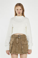 Denim Combat Mini Skirt - Light Brown Wash