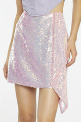 Pink-Iridescent Asymmetric Mini-Skirt