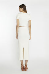 Vanilla Ribbed Tie-Front Crop-Top