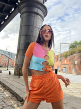 Multicolour Patchwork Cut-Out Crop-Top