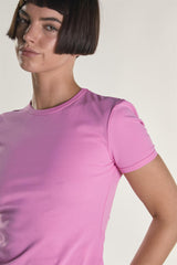 Candy-Pink Round Neckline Short Sleeve-Top