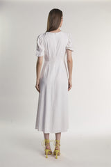 Off-White Button-Front-Twist Midi-Dress