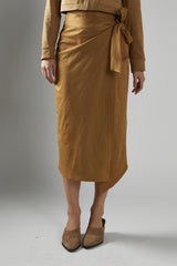 Angled Hem Midi Wrap Skirt - Camel