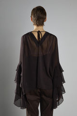 Deep Brown Multi Ruffle Long Sleeve Top