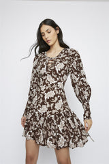 Dark-Brown-Paisley Drop-waist-Dress