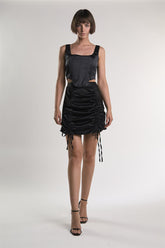 Black-Sateen Corset Crop-Top