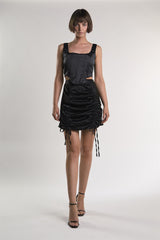 Black-Sateen Corset Crop-Top