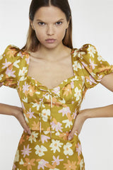 Olive Multi Flower Sweetheart Mini-Dresses