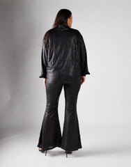 Glamorous Curve Black Sequin Wide Leg Trousers