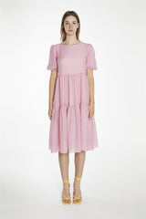 Soft-Pink Tiered Midi-Dress