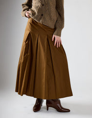 Deep Olive Pleated Midi Skirt