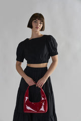 Black Puff-Sleeves Crop Tops