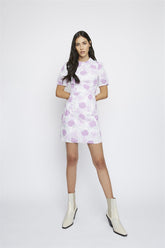 Lilac-Roses Ruffle-Trim Mini-Dress