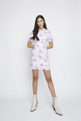 Lilac-Roses Ruffle-Trim Mini-Dress