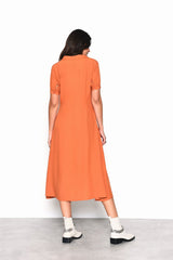 Burnt Orange Button Up Puff Sleeve Midi Dress