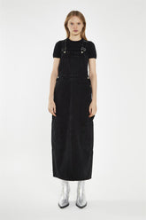 Washed-Black Denim Dungaree Midi-Dress