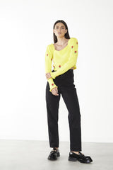 Yellow Floral-Print Long-Sleeve Jumper