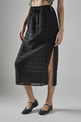 Black Check High-Waist Split Thigh Midaxi-Skirt