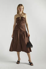 Brown Ruched Midaxi-Dress