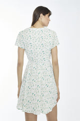 Multi-Green Ditsy V-Neck Mini-Dress