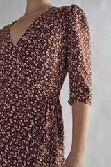 Maroon Ditsy Floral V Neck Midi Dresses