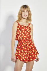 Red-Lemon-Print High-Waisted Elasticated-Shorts