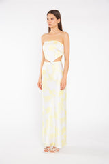 Yellow Print-Satin Bandanna-Scarf Crop-Top