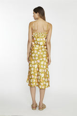 Olive Multi-Flower Spaghetti-Strap Midi-Dress