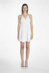 White-Broderie Halter-Neck Mini-Dress