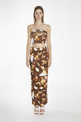 Brown Digital-Leaf Bodycon Maxi-Skirt
