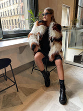 Cream-Brown Spot Faux-Fur Coat