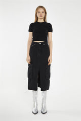 Cargo Midi Skirt - Washed Black
