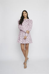 Pink Ditsy Cotton Button-Up Collared Mini-Dress