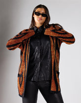 Glamorous Curve Women's Tiger Lurex Regular Cardigan