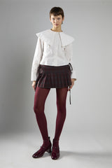Grey Red Check Pleated Mini Skirt