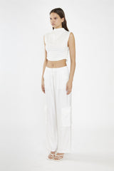 Off-White High-Neck Sleeveless Crop-Top