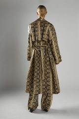 Beige-Snakeskin Double-Breasted Trench-Coat