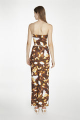 Brown Digital-Leaf Bodycon Maxi-Skirt