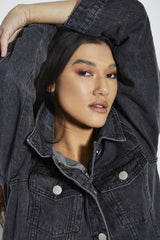 Washed Black Denim button Front Jacket