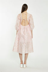 Pink Flower Organza Midi Dress