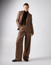Brown Herringbone Wide Leg Suit Trousers