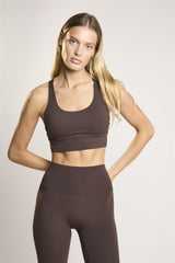 Signature Espresso Cross-Back Crop-Top.