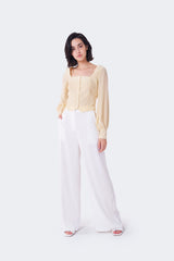 Soft-Yellow Square-Neck-Button-Front Tops