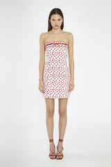 White-Red Daisy Fitted Bandeau Mini-Dress