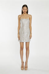 Silver Mini Sequin Square Neck Mini Dress