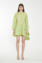 Lime Organza Jacquard Oversized Mini-Dress