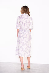 Misty-Lilac-Abstract Lapel-Collar Midi-Dresses