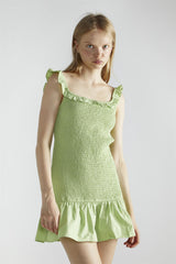 Apple-Green Square-Neck-Bodycon Mini-Dress